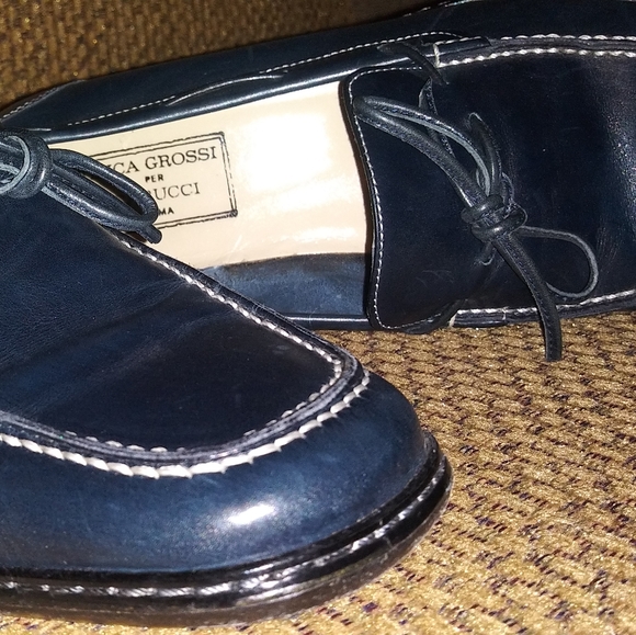 Luca Grossi per Carucci Shoes Women's Blue Leather Loafers Made in Italy - Picture 13 of 13